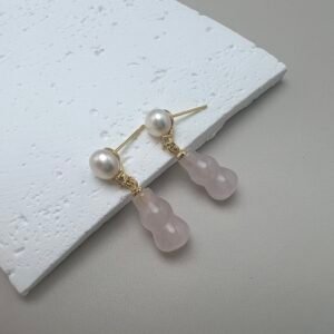 Vintage Oriental Natural Stone Pearl Drop Earrings | Gold-Plated Silver Finish