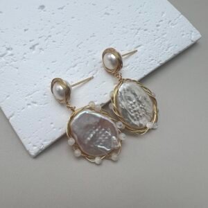 Starry Sky Baroque Pearl Drop Earrings | Gold-Wired Freshwater Pearl & Shell Accent