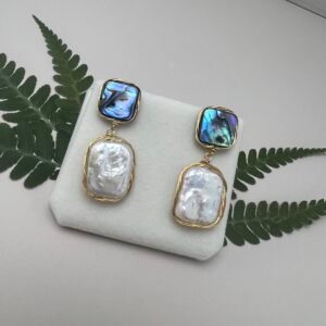 Aurora Abalone Baroque Pearl Drop Earrings | Handwired Gold Accent