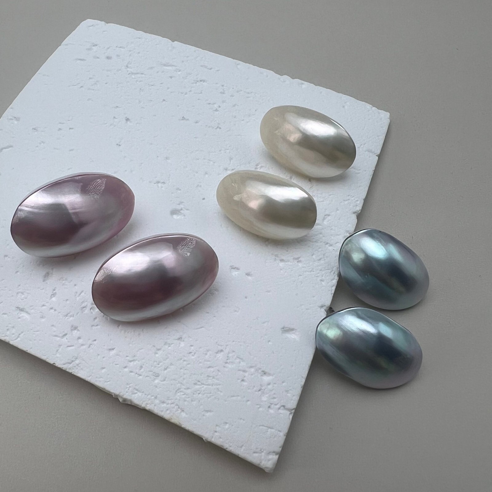 Mabe-Inspired Iridescent Shell Stud Earrings | Natural Shell Statement Design