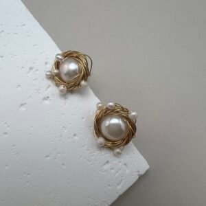 Starry Pearl Wrapped Stud Earrings | Fairy Gold-Plated Design